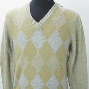 Isaia Napoli Cashwool Pastel Argyle Green Woven Cashmere Sweater M NEW TAGS